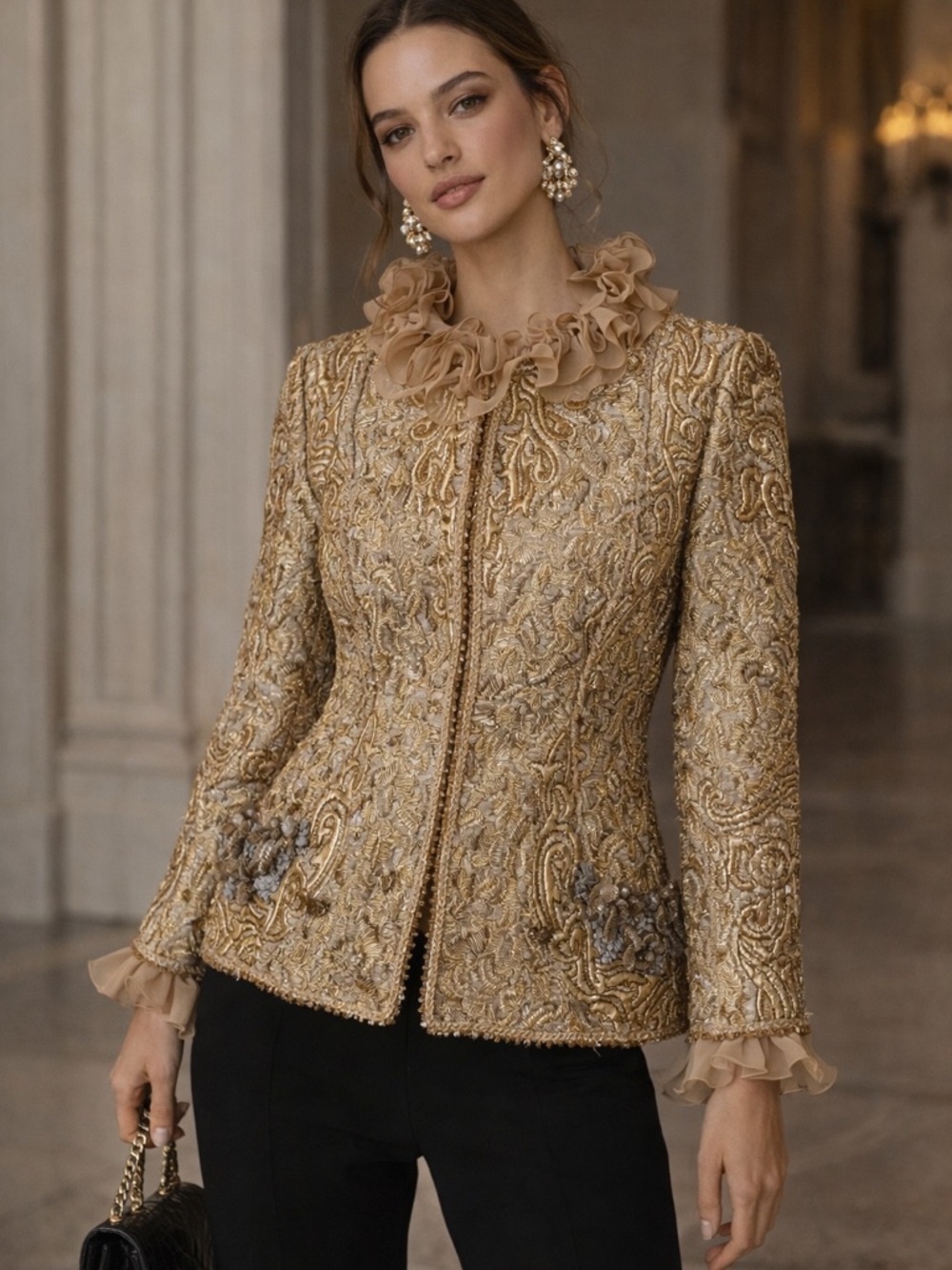 Vintage Couture Oscar de la Renta Gold Metallic Brocade Jacket